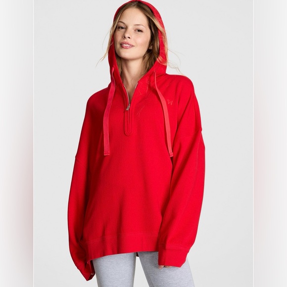 PINK Victoria's Secret Tops - Pink , Victoria Secret Ivy Fleece Tunic Hoodie Women's Red Hoodie